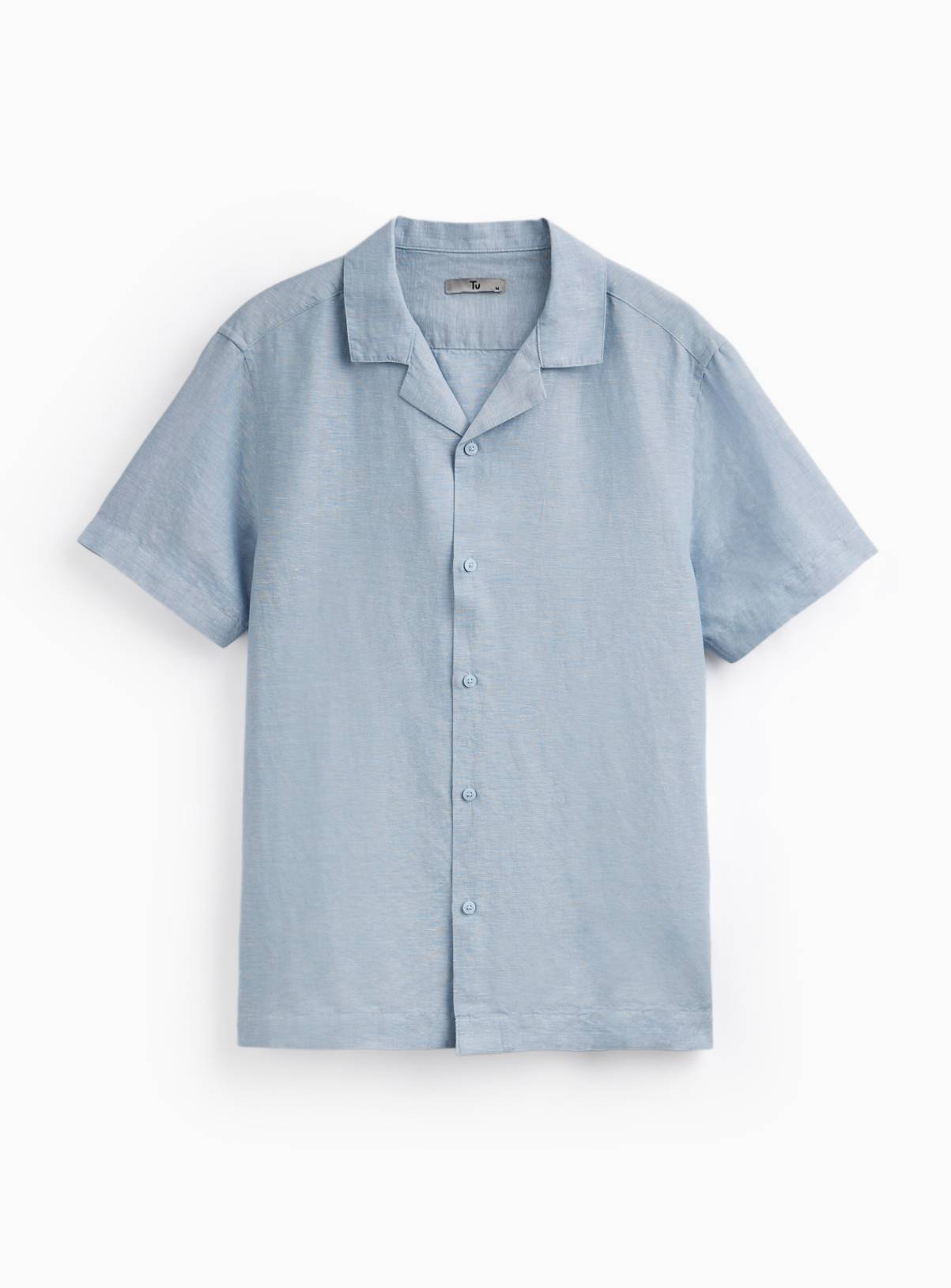 Light Blue Linen Blend Revere Shirt M - Image 3